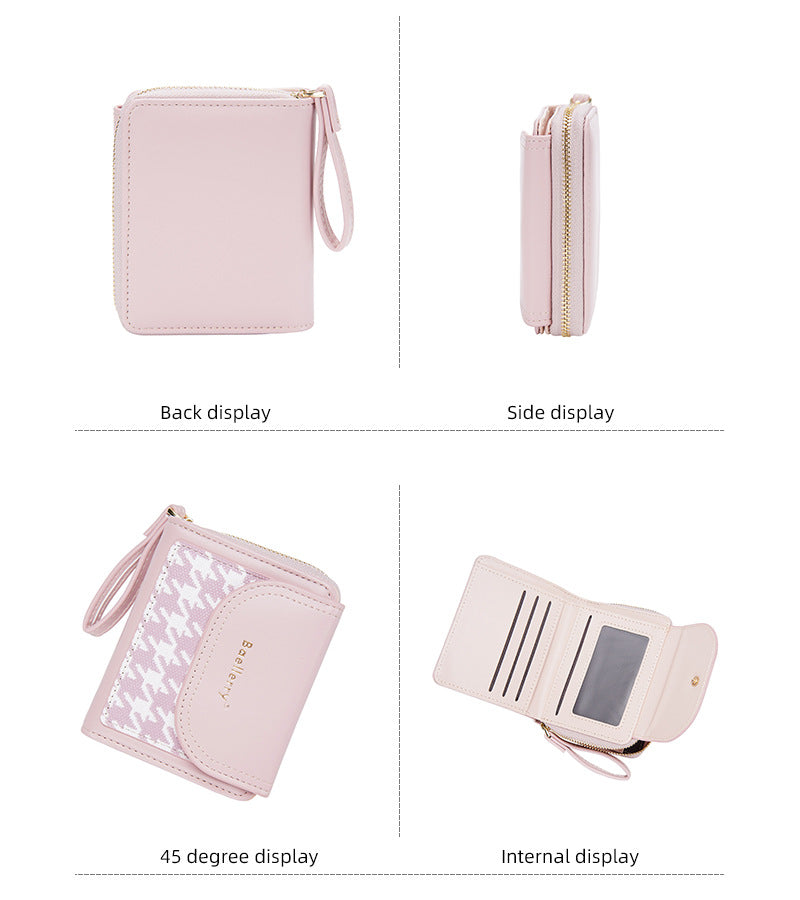 Women's Short Color-Blocked Zipper Coin Purse