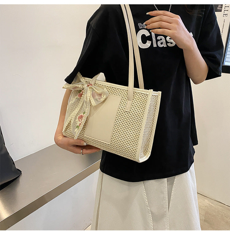 # Stylish Color-Blocked Straw Tote Shoulder Bag