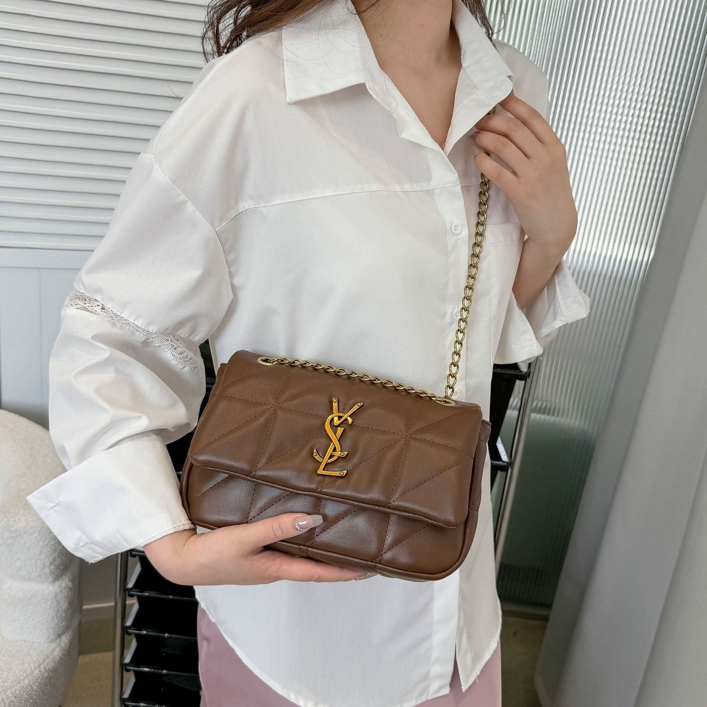 # Quilted Chain Shoulder/Crossbody Small Square Bag