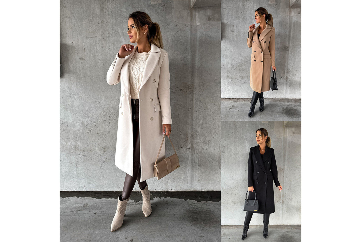 Simple Long-Sleeved Double-Breasted Woolen Jacket