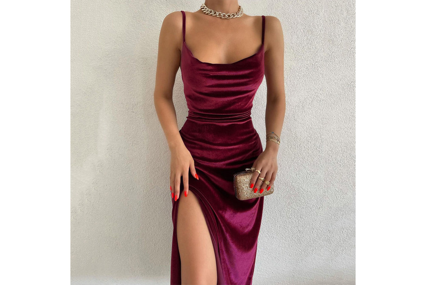 Sexy Fitted Slit Velvet Strapless Party Dress