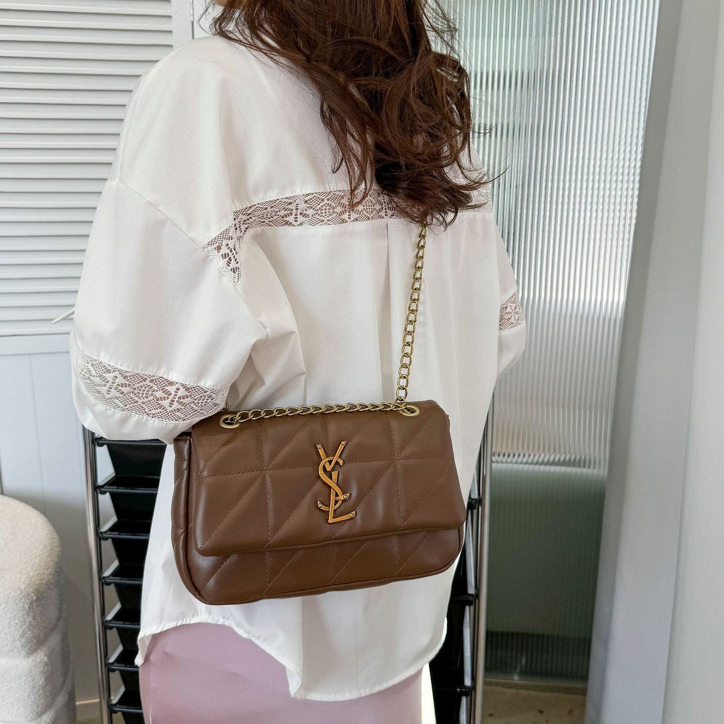 # Quilted Chain Shoulder/Crossbody Small Square Bag