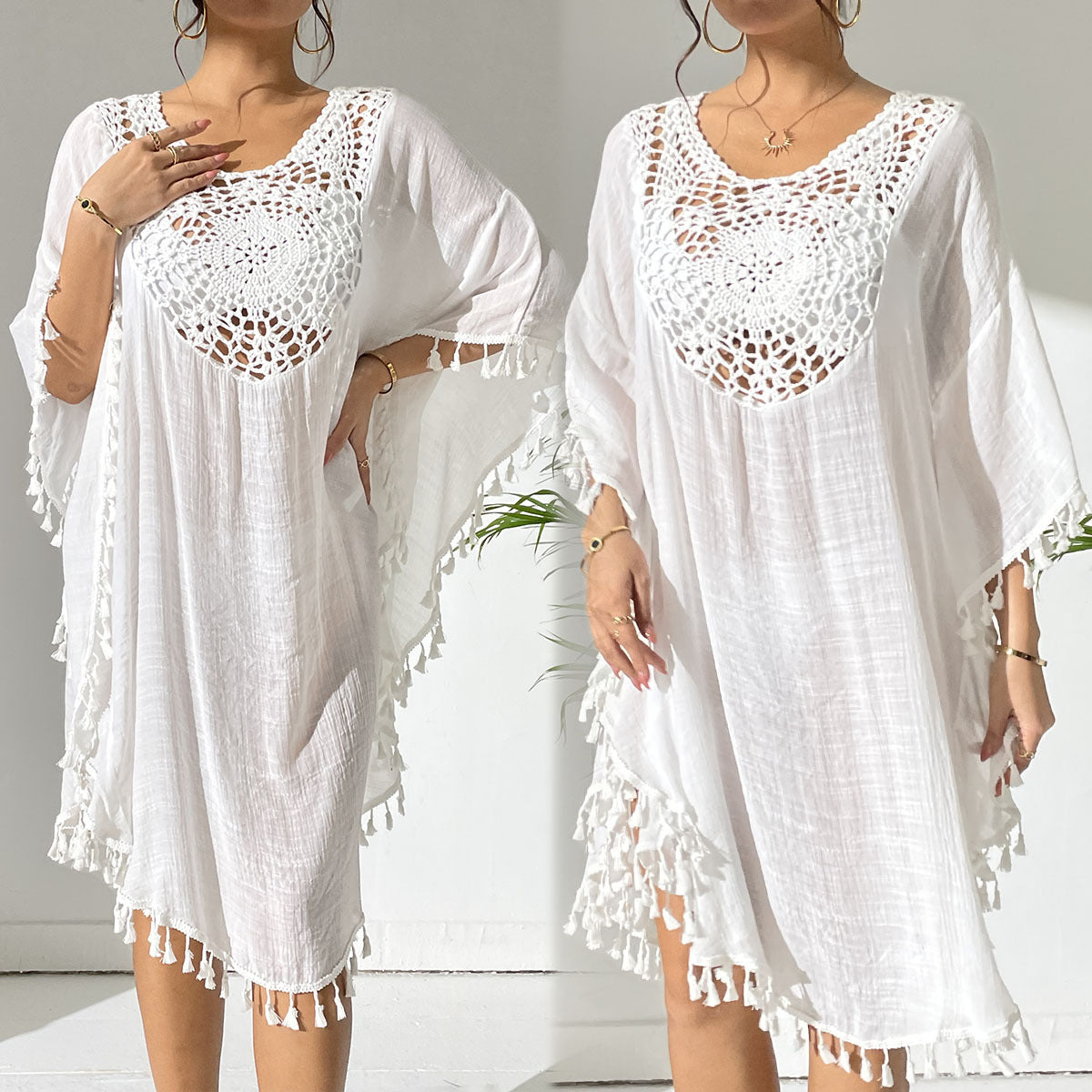# Crochet-Patterned Tassel Beach Cover-Up