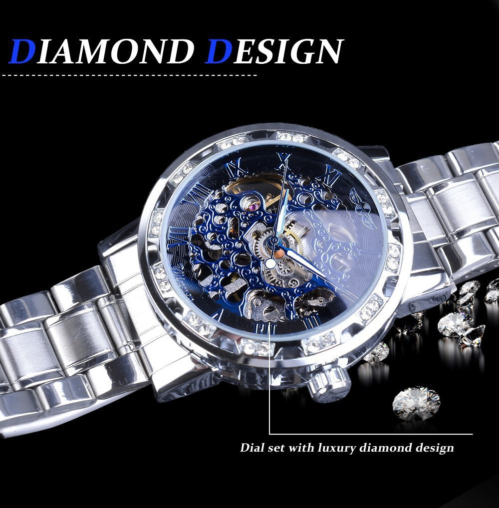 Stylish Casual Skeletonized Rhinestone Men's Mechanical Watch