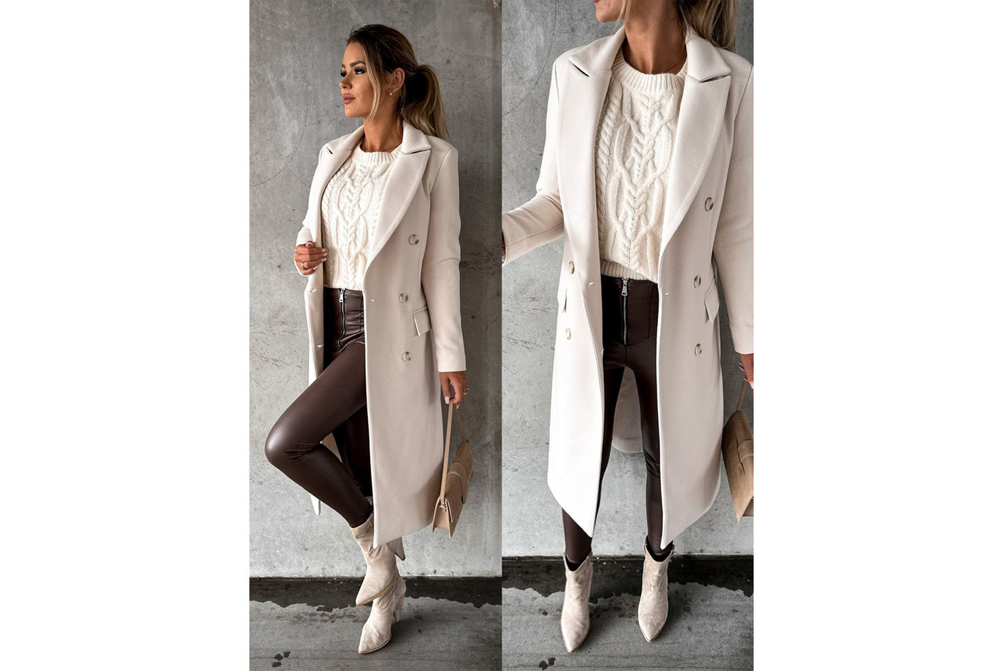 Simple Long-Sleeved Double-Breasted Woolen Jacket