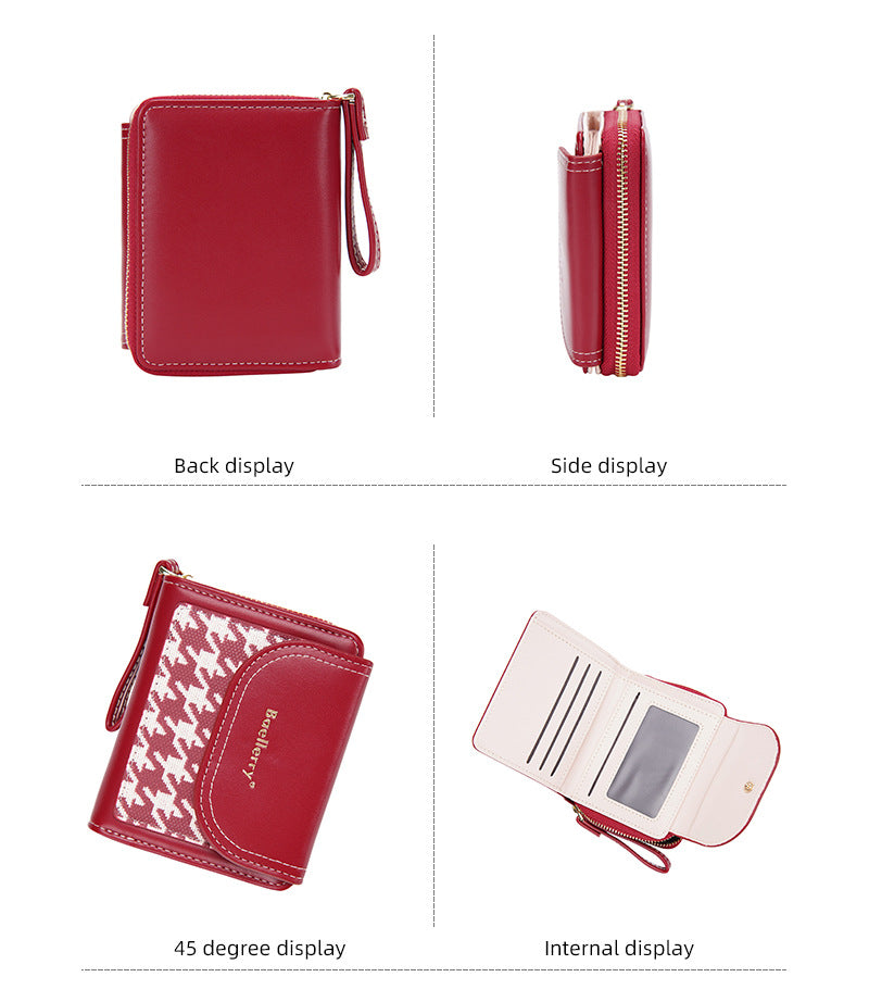 Women's Short Color-Blocked Zipper Coin Purse