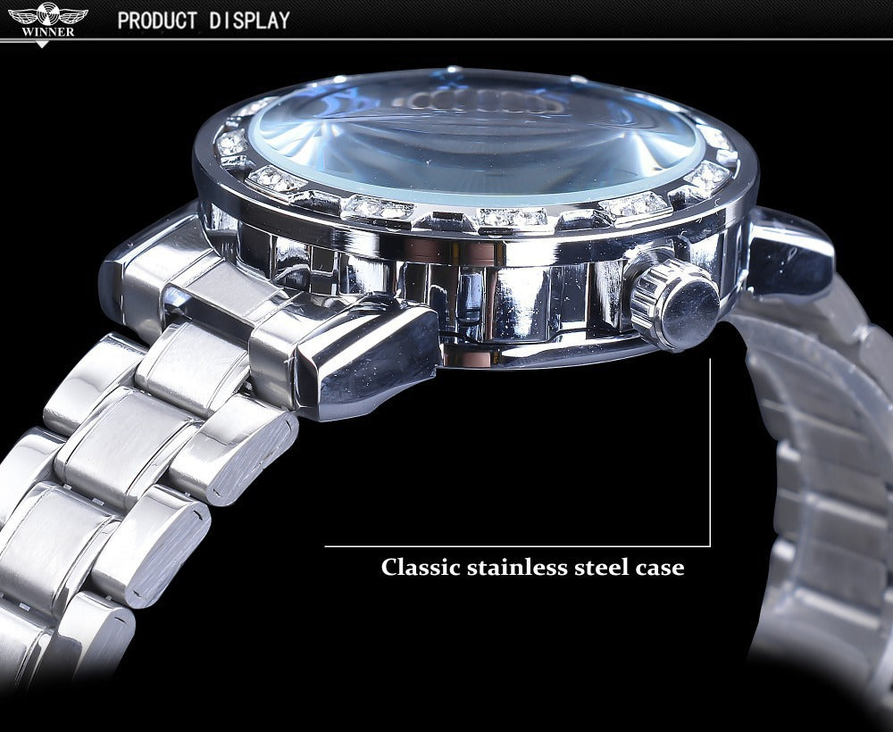 Stylish Casual Skeletonized Rhinestone Men's Mechanical Watch