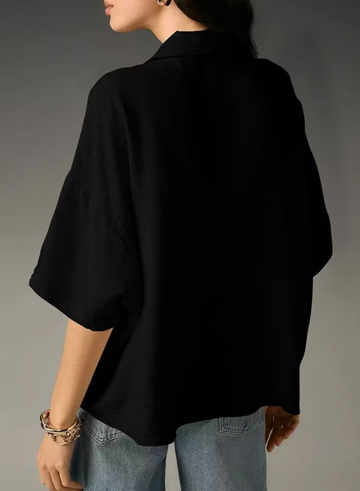 # Summer Collared Solid Color Casual Short-Sleeve Shirt