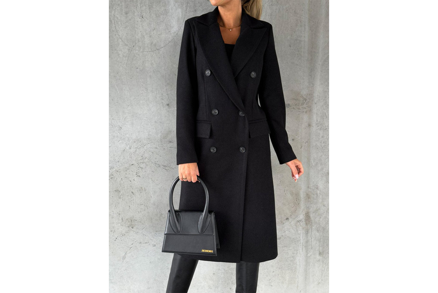 Simple Long-Sleeved Double-Breasted Woolen Jacket