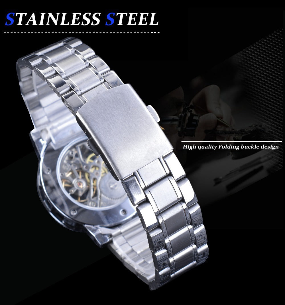 Stylish Casual Skeletonized Rhinestone Men's Mechanical Watch