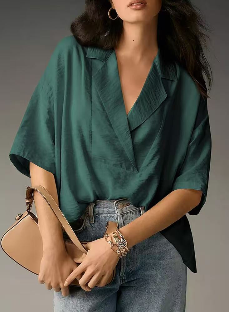 # Summer Collared Solid Color Casual Short-Sleeve Shirt