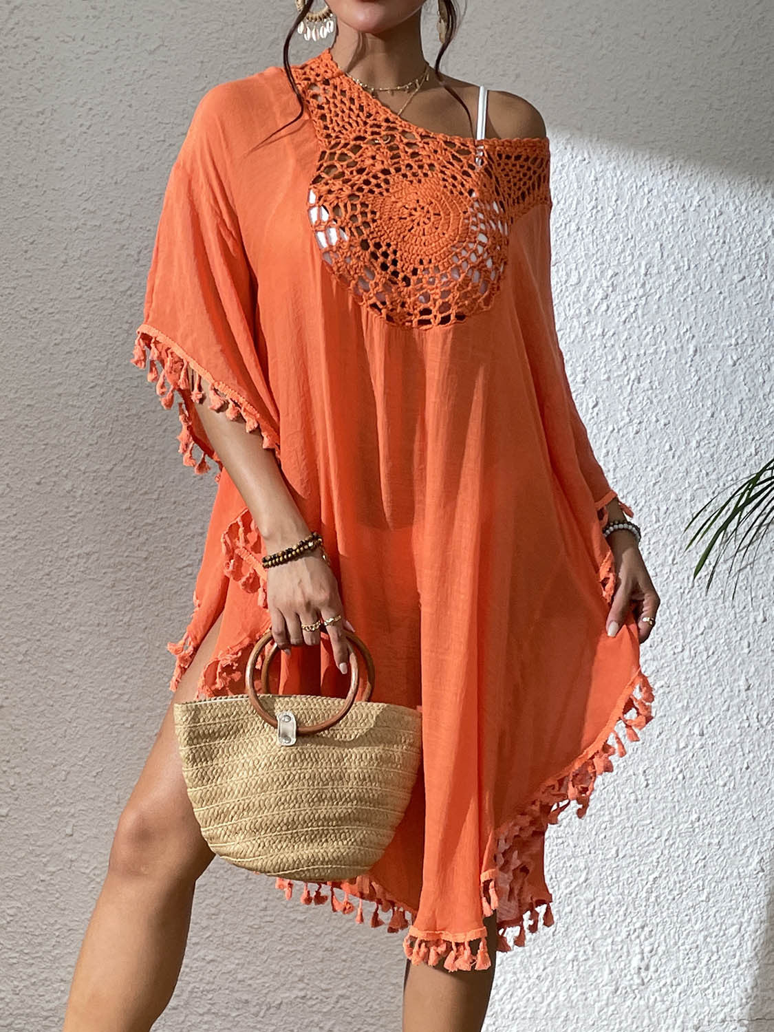 # Crochet-Patterned Tassel Beach Cover-Up