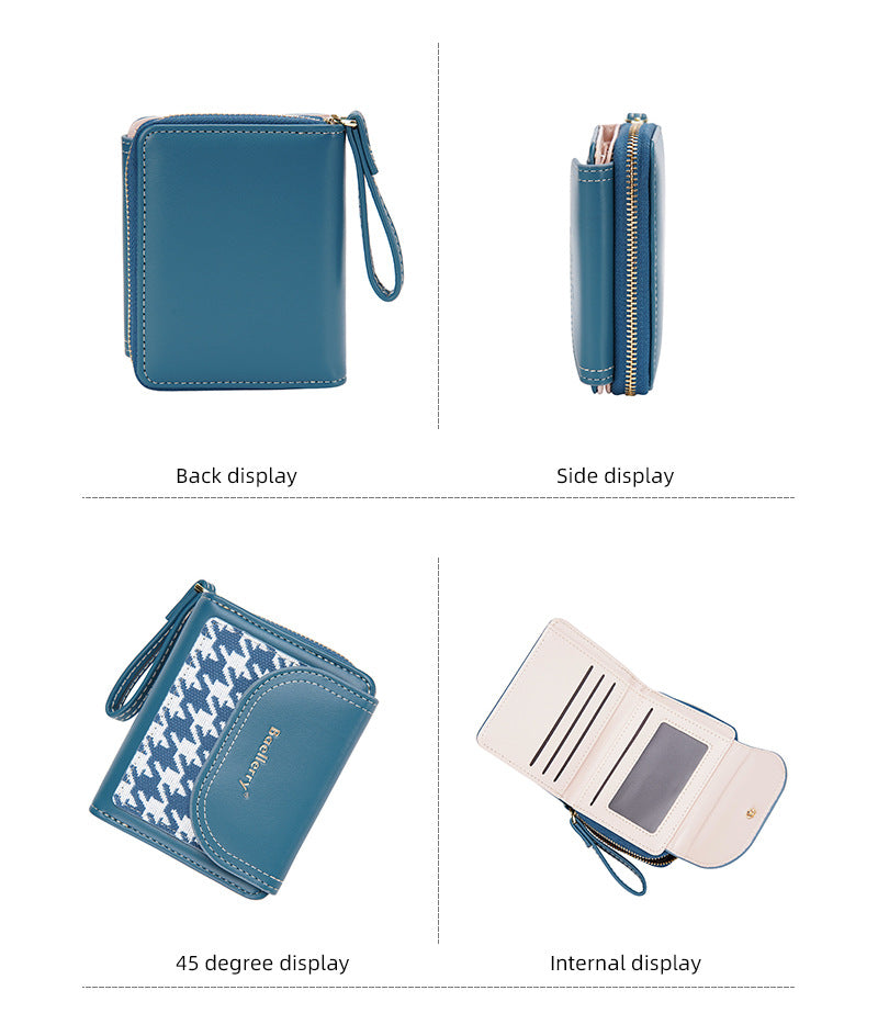 Women's Short Color-Blocked Zipper Coin Purse