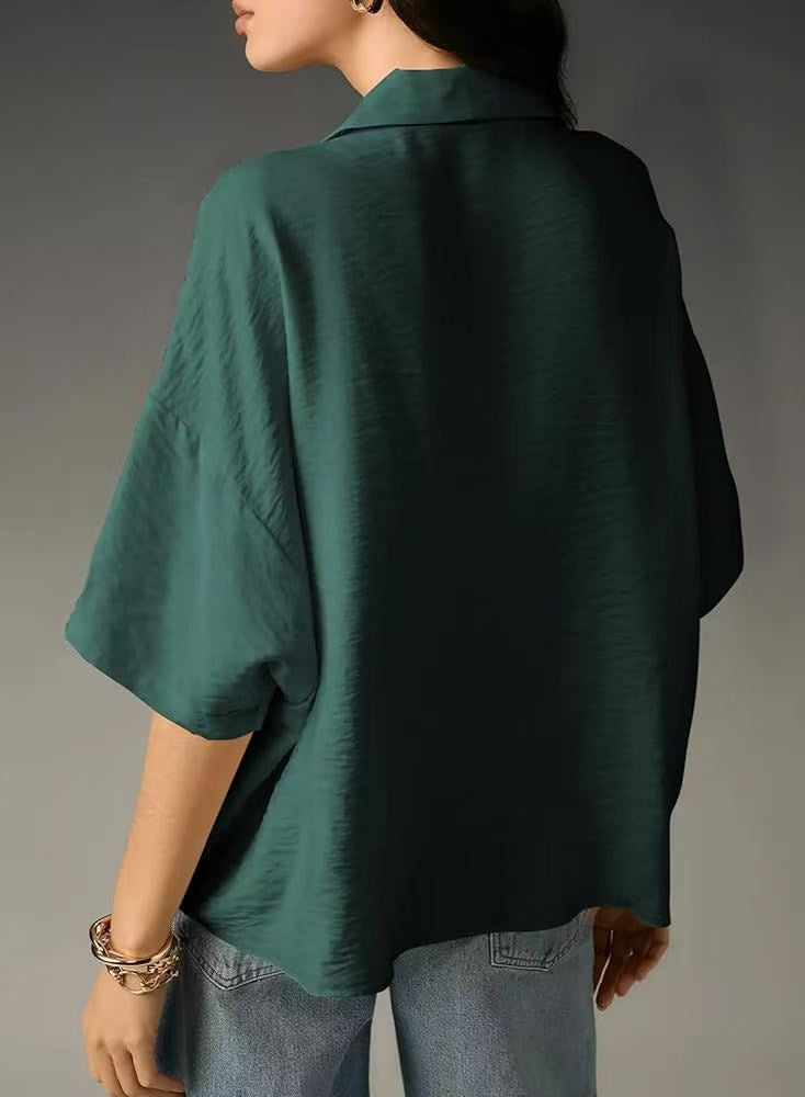 # Summer Collared Solid Color Casual Short-Sleeve Shirt