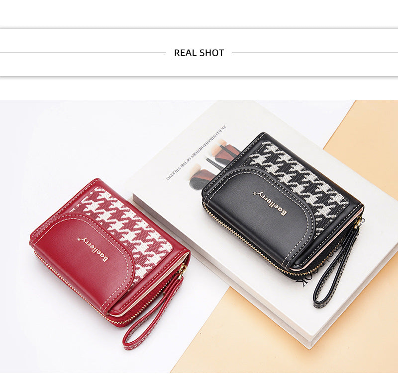 Women's Short Color-Blocked Zipper Coin Purse