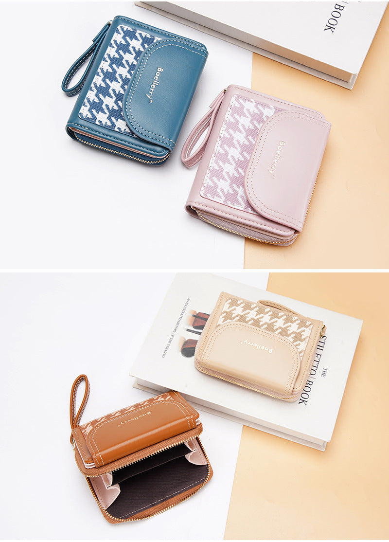 Women's Short Color-Blocked Zipper Coin Purse