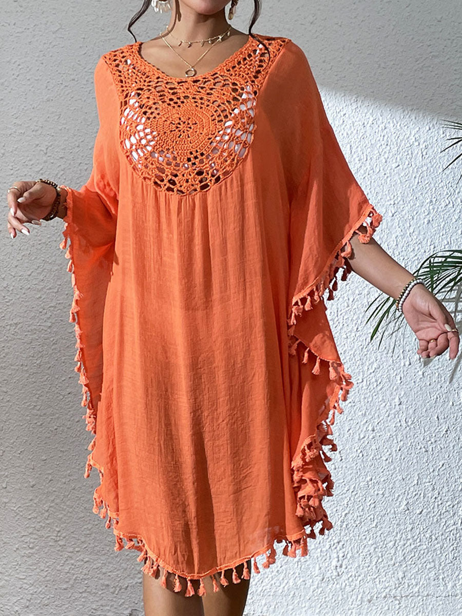 # Crochet-Patterned Tassel Beach Cover-Up