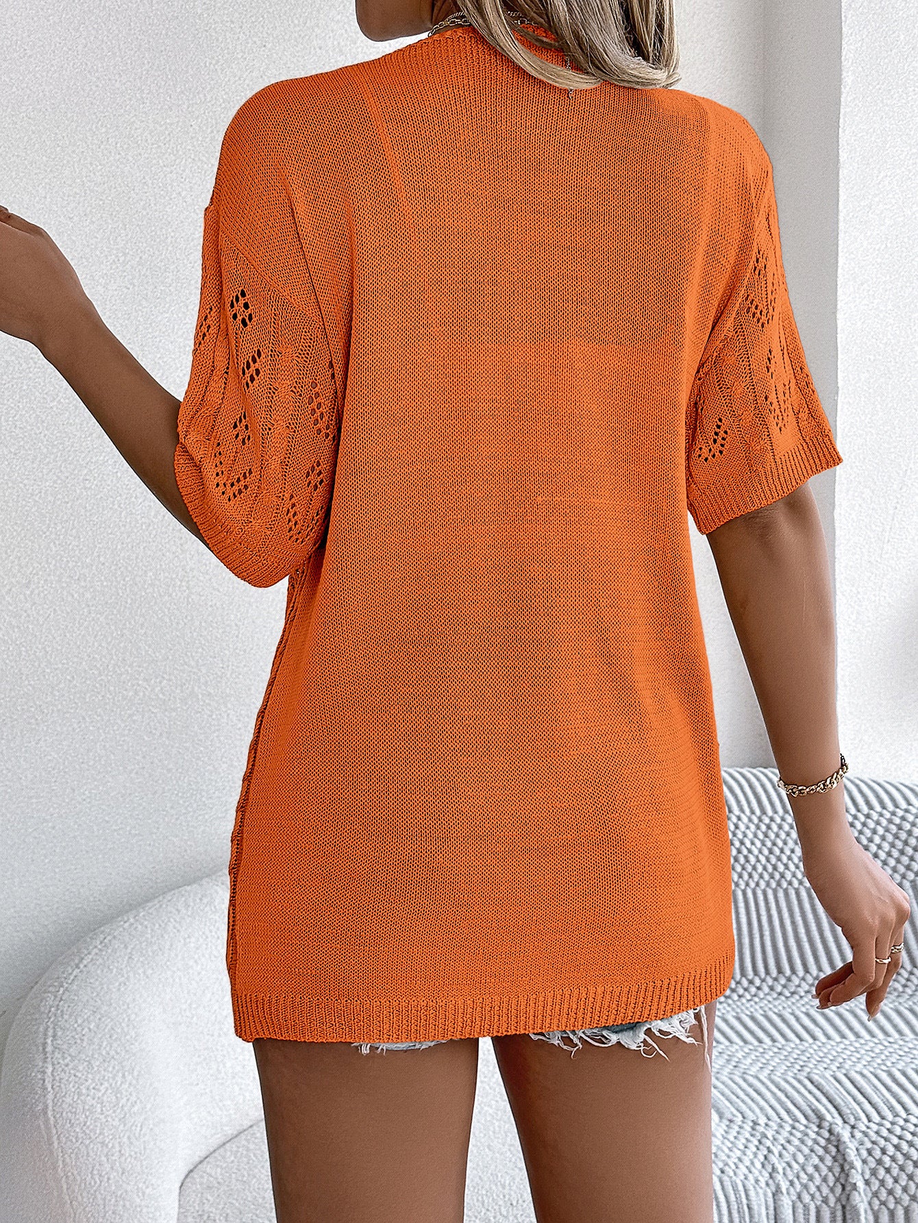 # Hollow-out Short-sleeved Knit Cardigan for Vacation Sun Protection