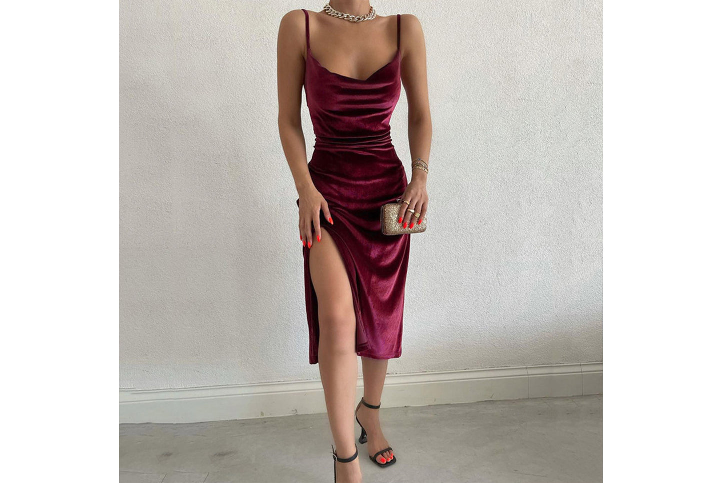 Sexy Fitted Slit Velvet Strapless Party Dress