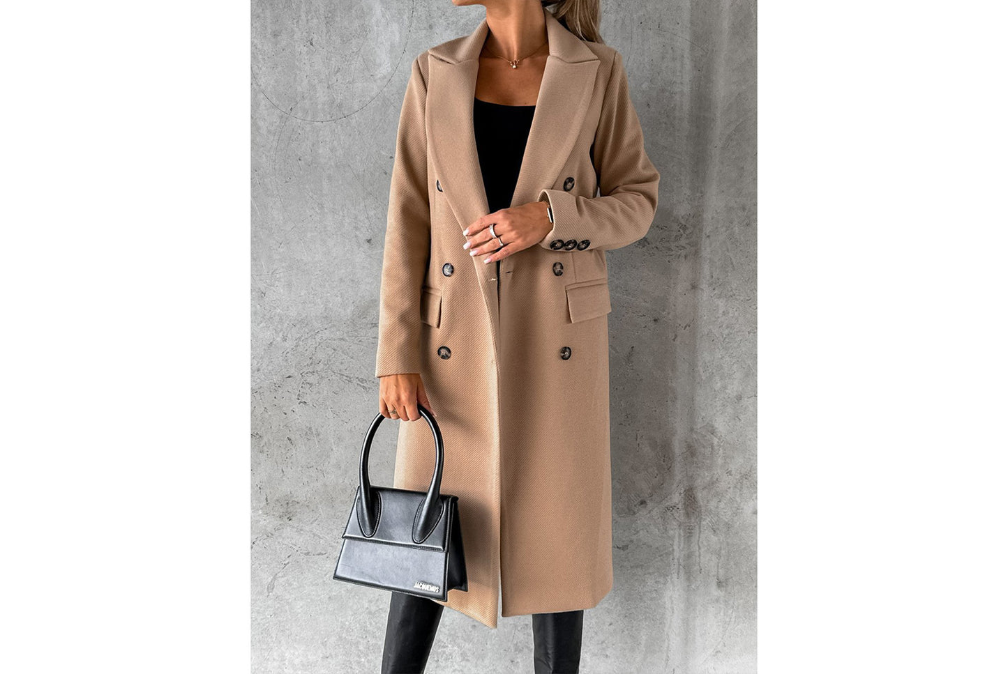 Simple Long-Sleeved Double-Breasted Woolen Jacket