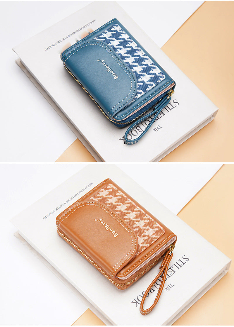 Women's Short Color-Blocked Zipper Coin Purse