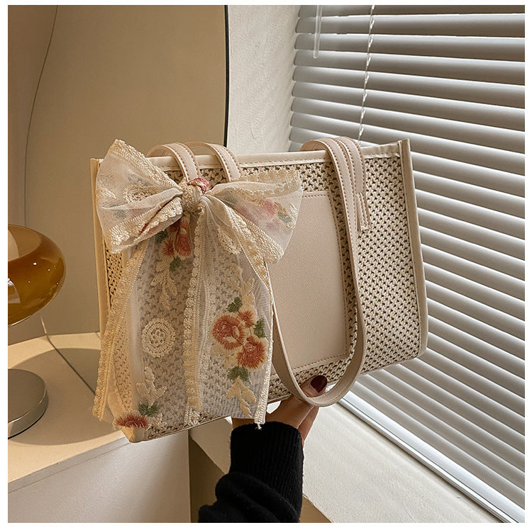 # Stylish Color-Blocked Straw Tote Shoulder Bag