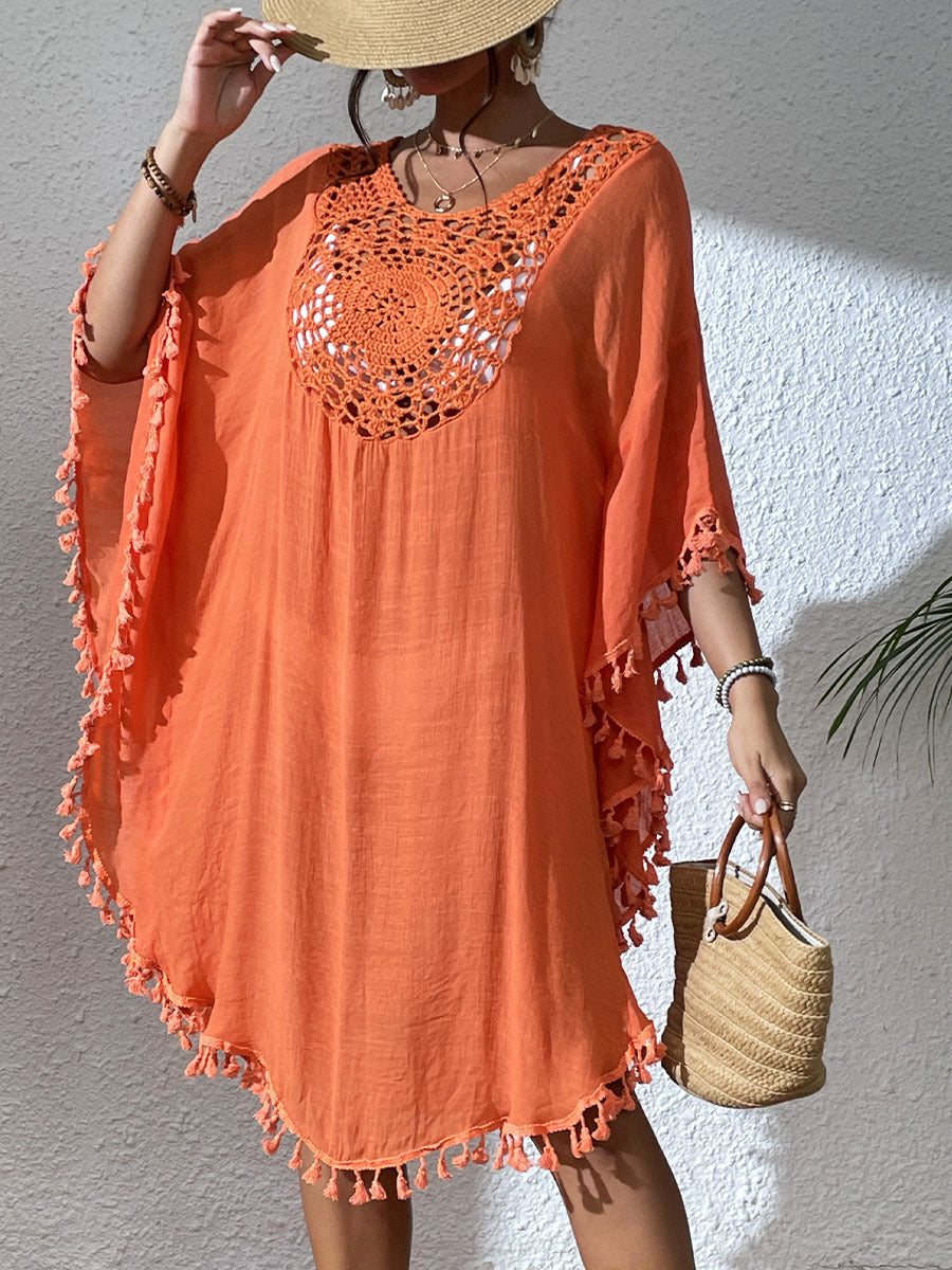 # Crochet-Patterned Tassel Beach Cover-Up