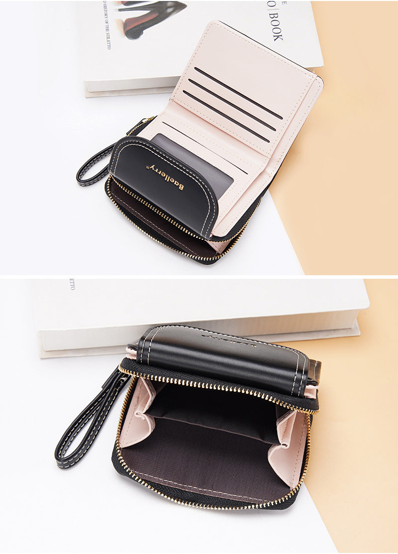 Women's Short Color-Blocked Zipper Coin Purse