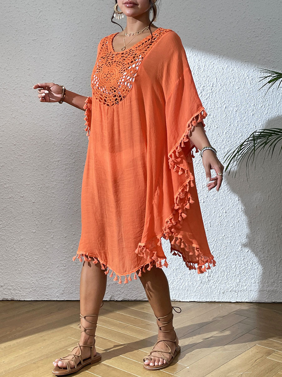 # Crochet-Patterned Tassel Beach Cover-Up