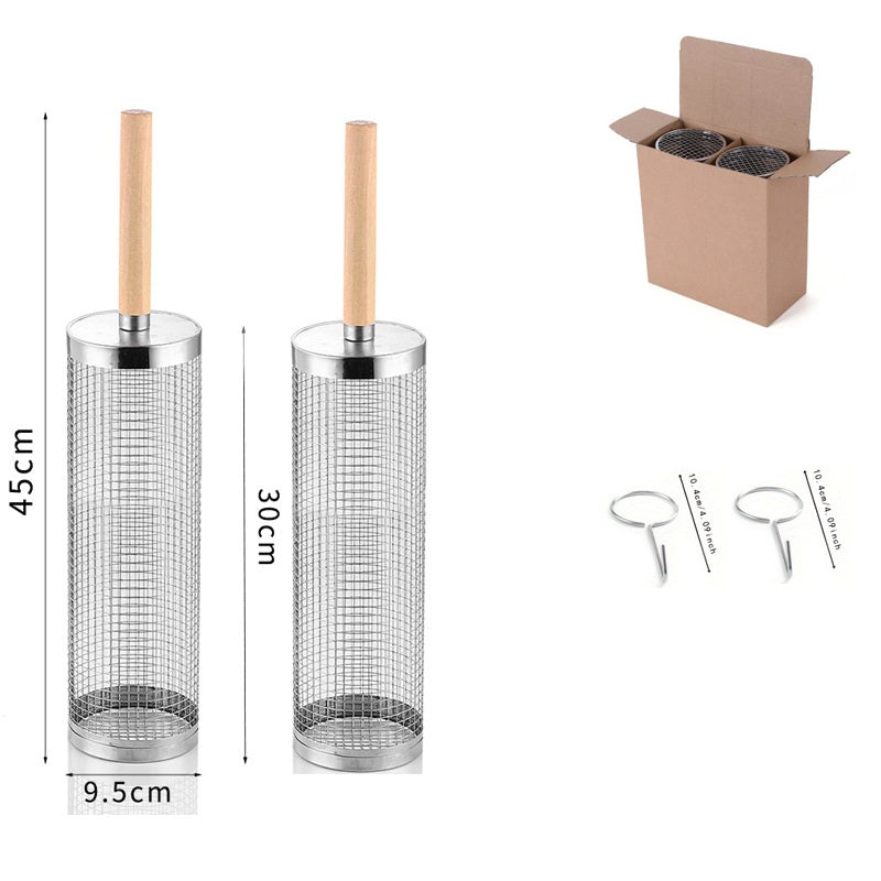 Wooden Handle Round Rolling BBQ Cage
