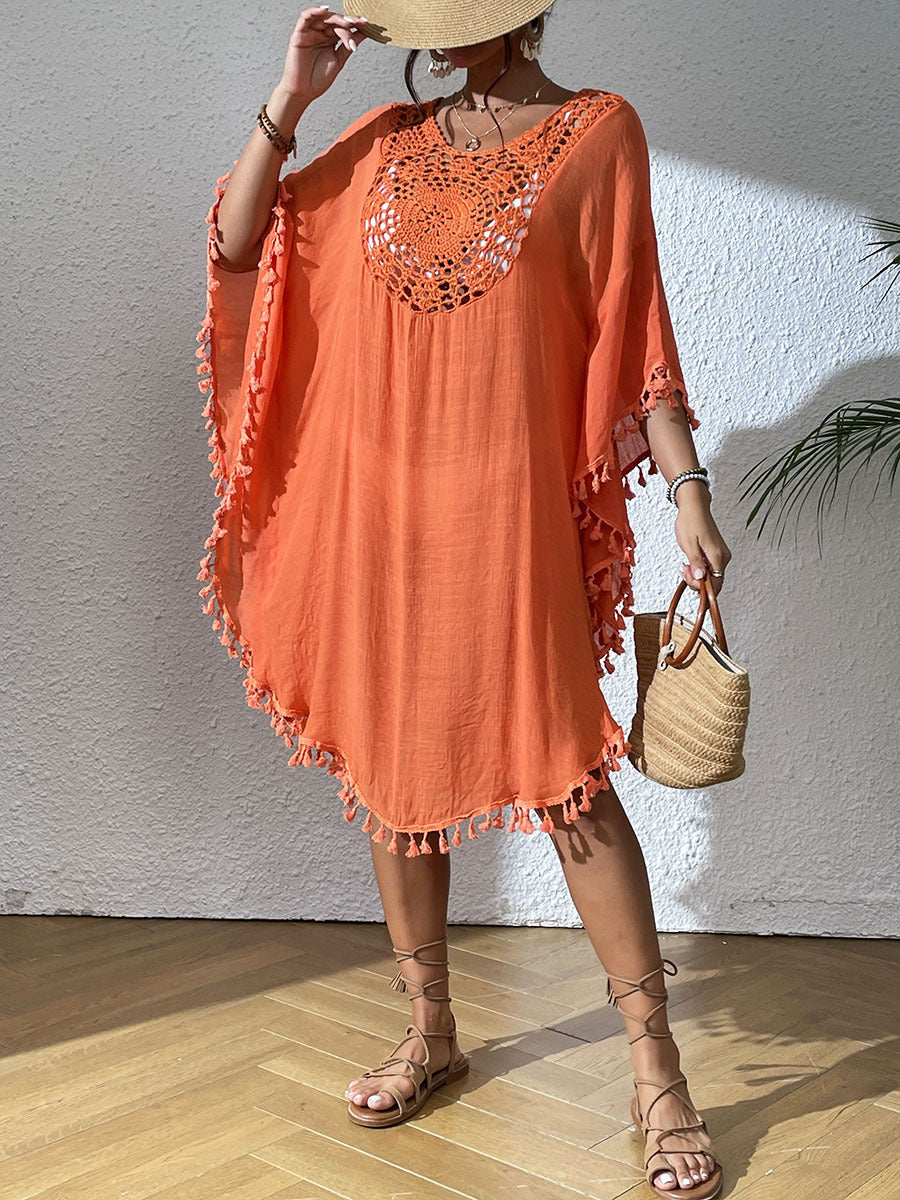 # Crochet-Patterned Tassel Beach Cover-Up