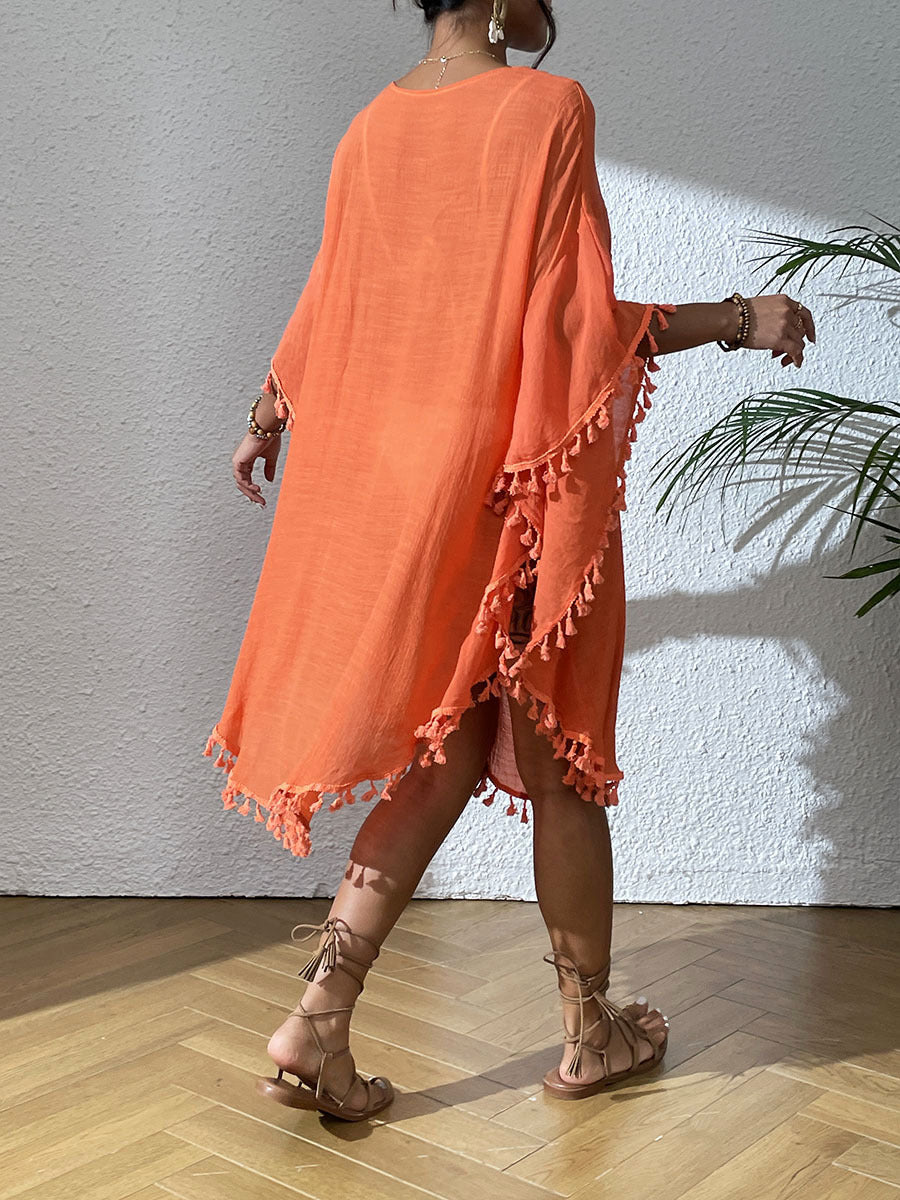 # Crochet-Patterned Tassel Beach Cover-Up