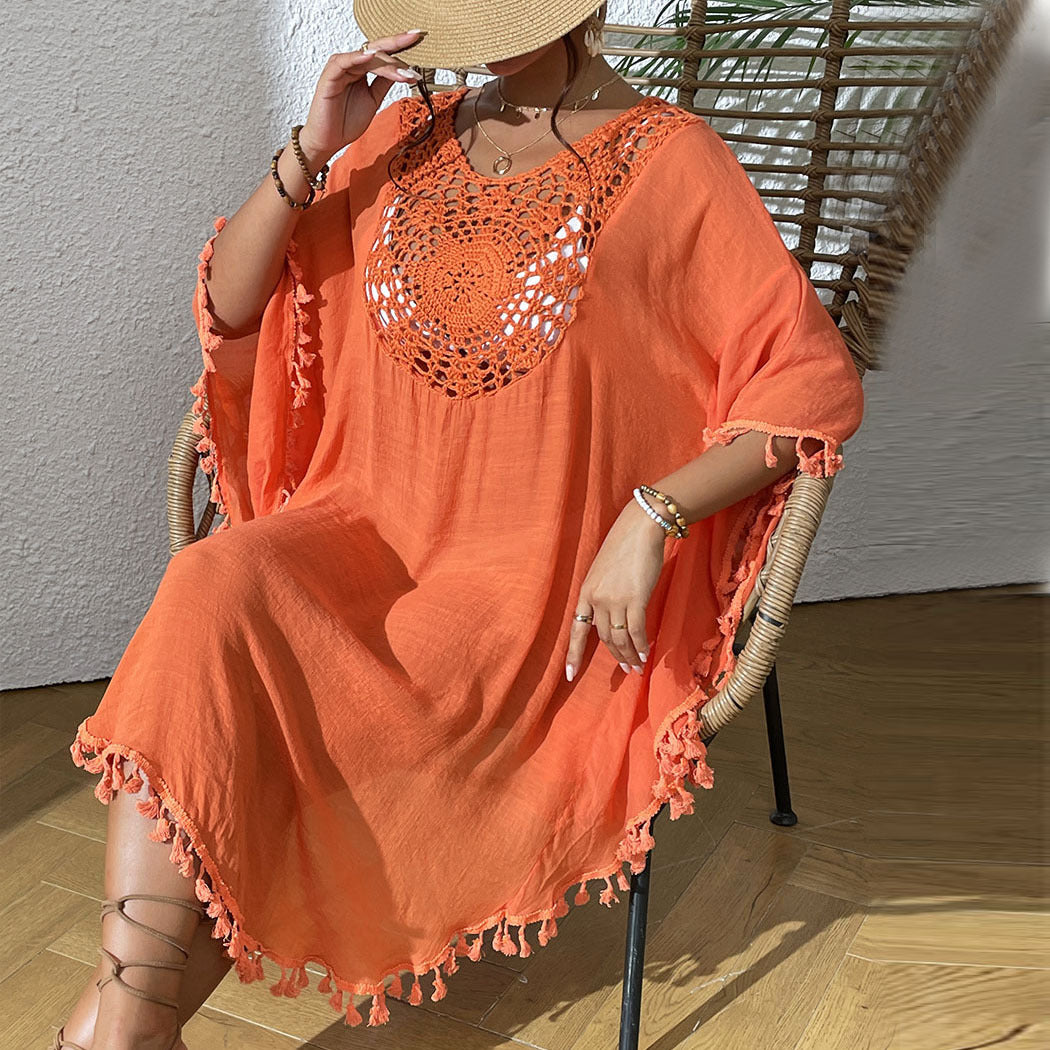 # Crochet-Patterned Tassel Beach Cover-Up