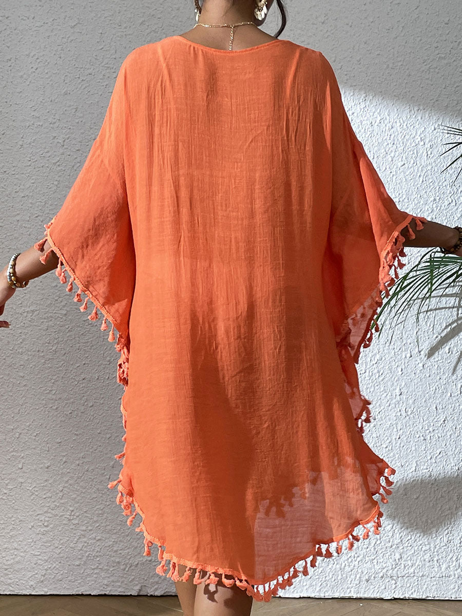 # Crochet-Patterned Tassel Beach Cover-Up
