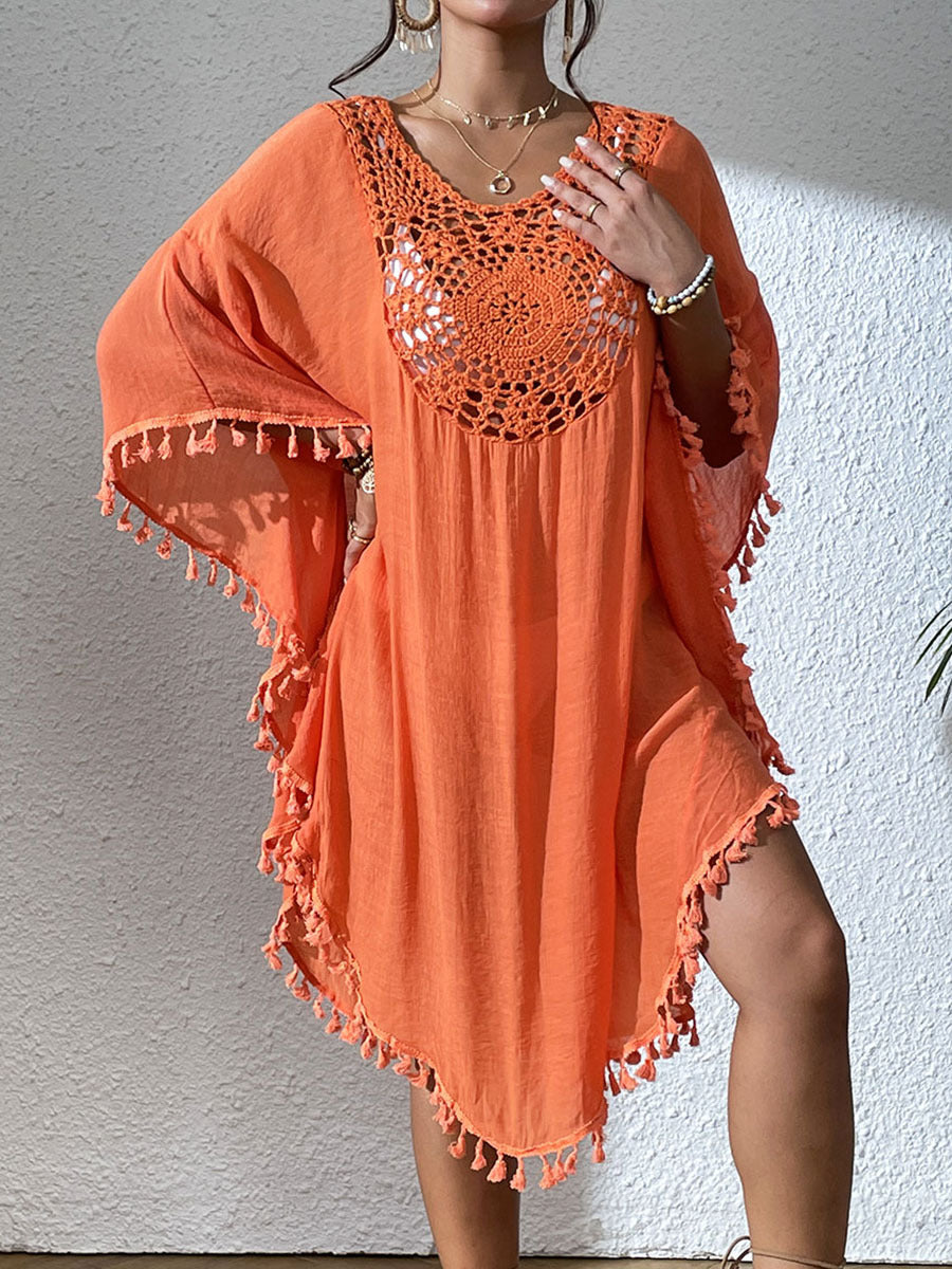 # Crochet-Patterned Tassel Beach Cover-Up