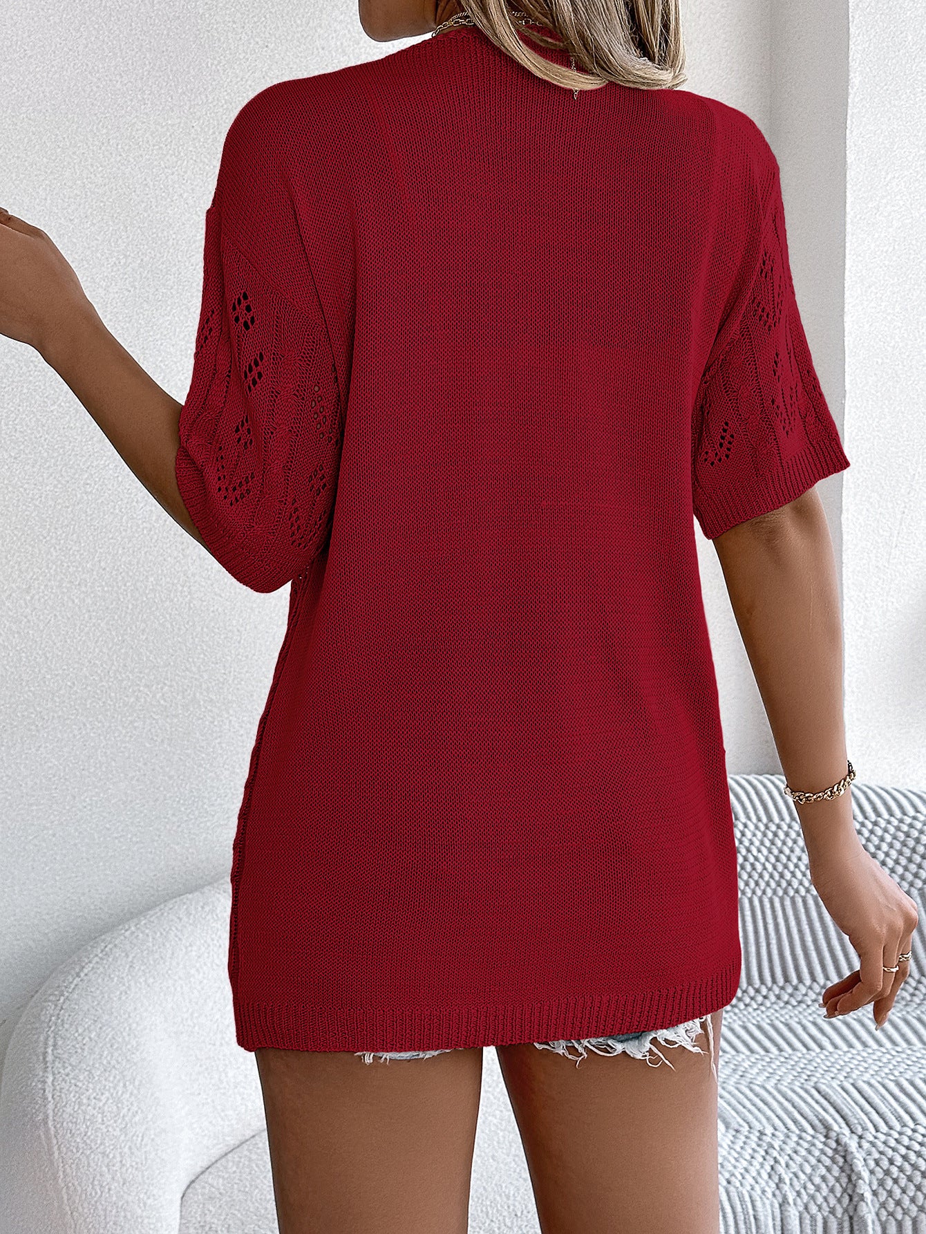 # Hollow-out Short-sleeved Knit Cardigan for Vacation Sun Protection