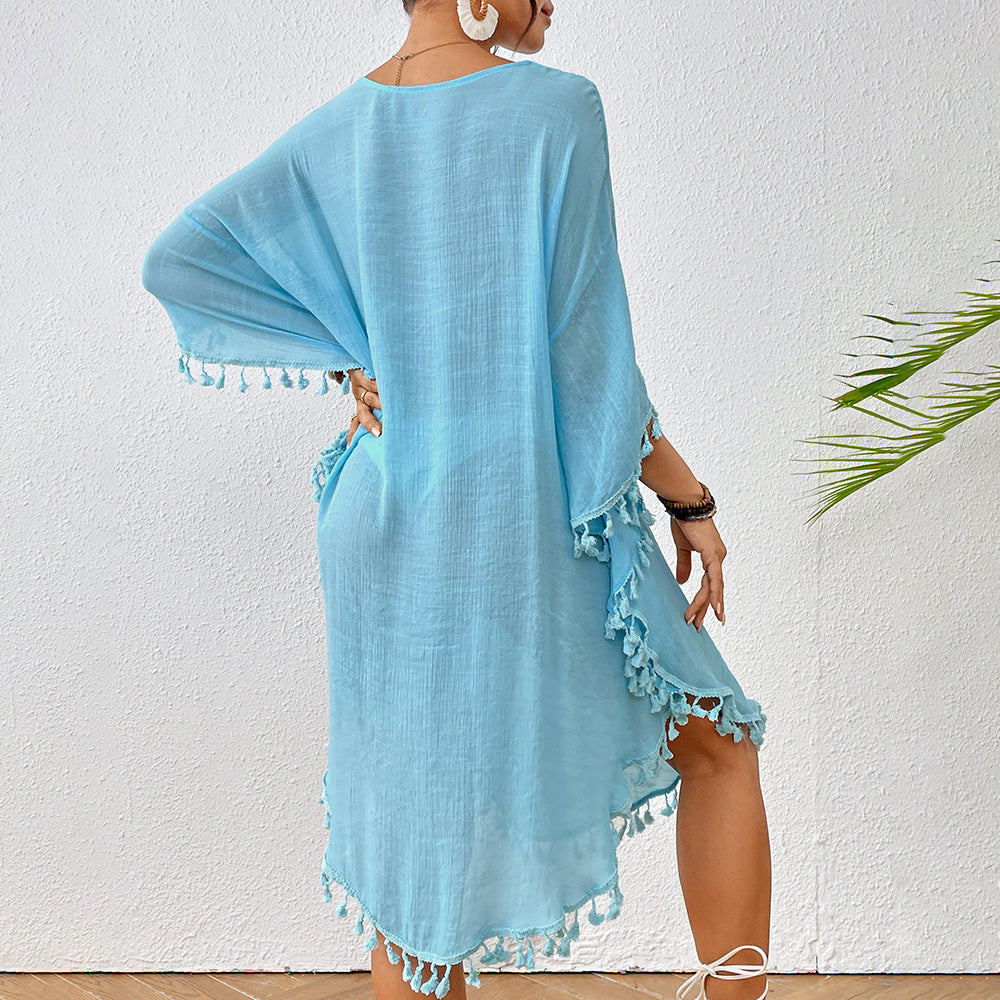 # Crochet-Patterned Tassel Beach Cover-Up