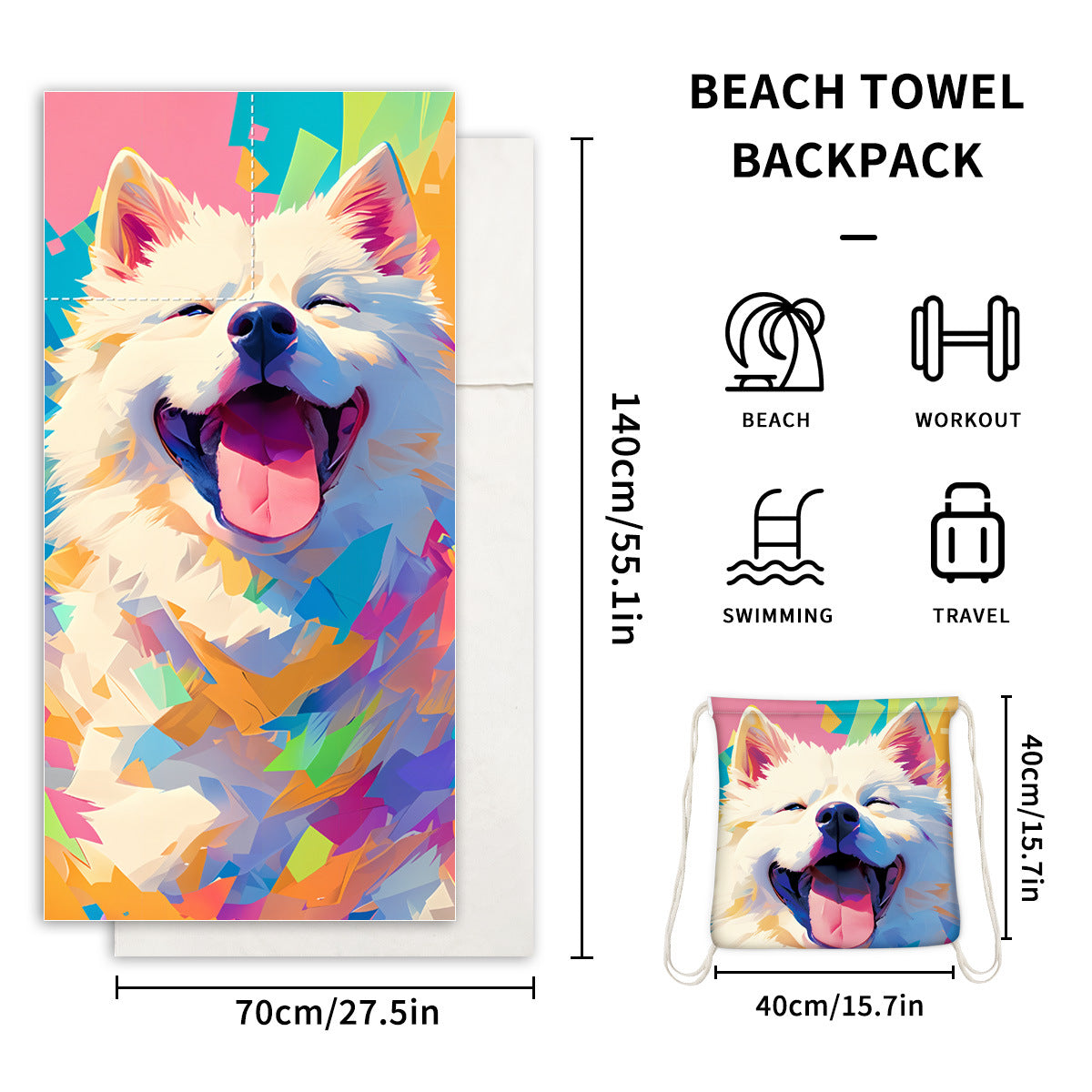 2-in-1 Foldable Printed Beach Towel