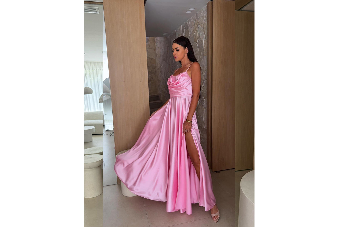 **Solid Color Slit Strap Swing Dress**