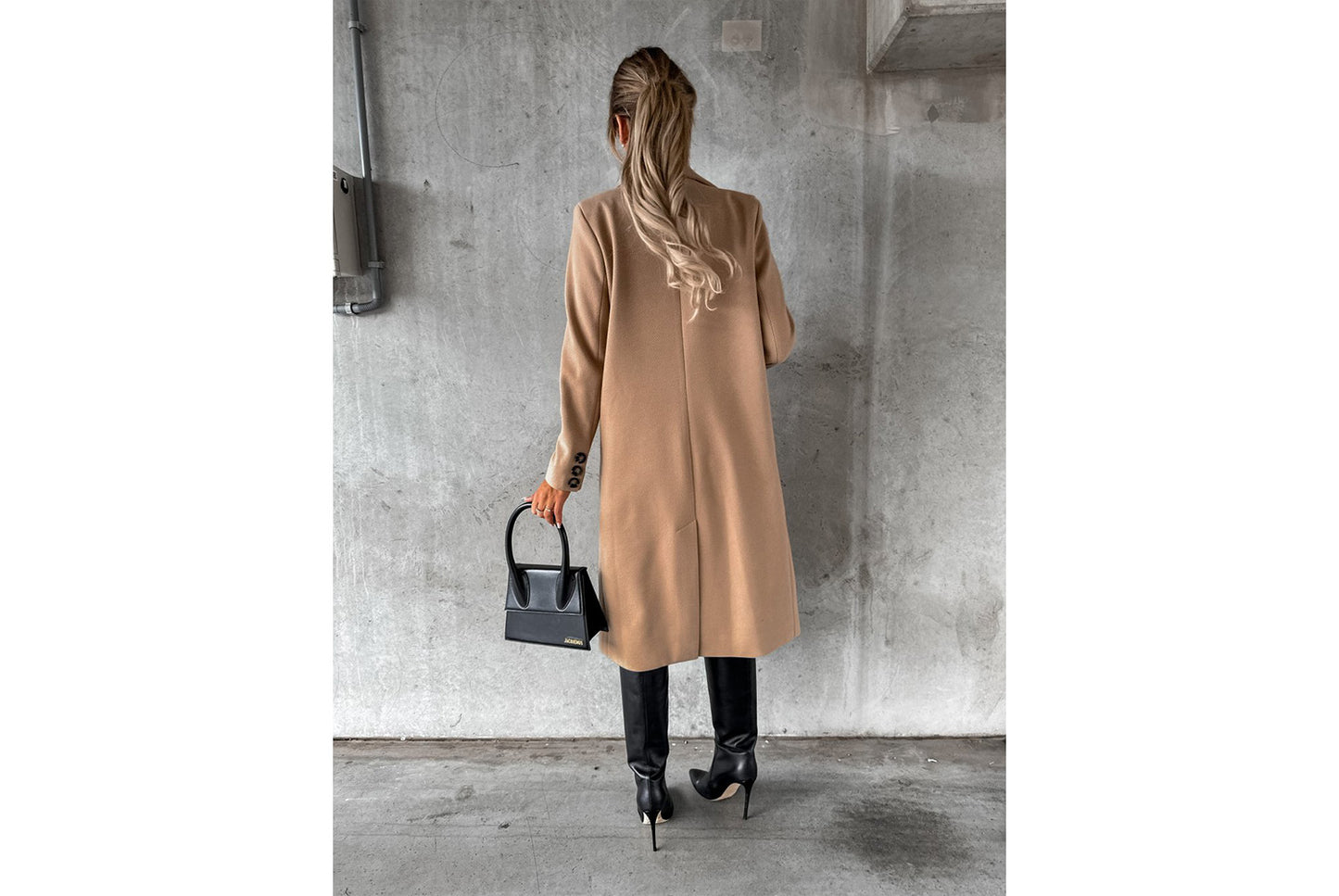 Simple Long-Sleeved Double-Breasted Woolen Jacket