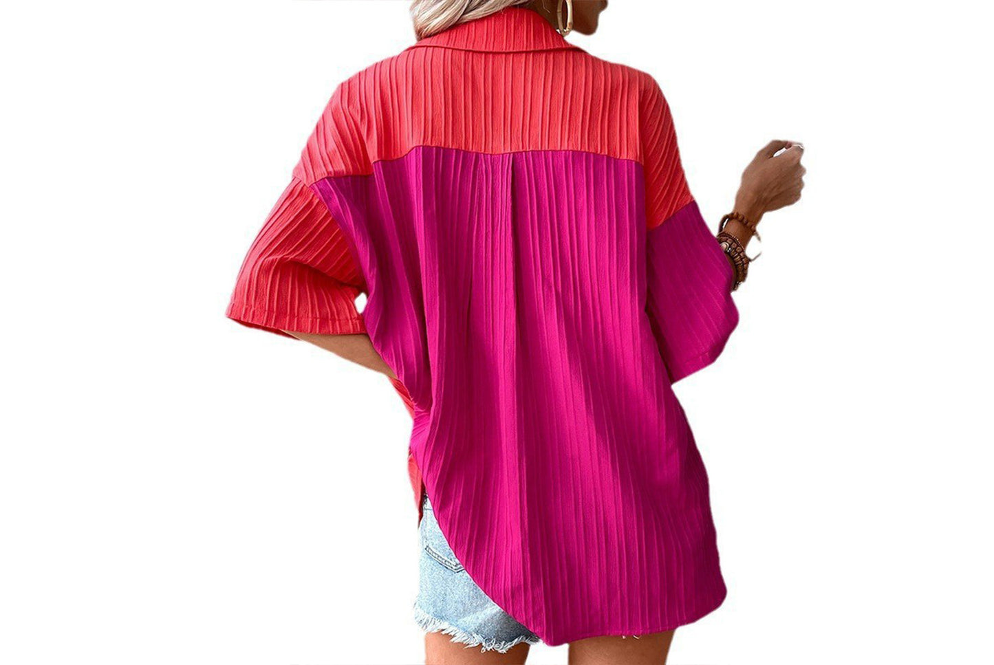 **Patchwork Short-Sleeve Casual Women's Shirt**