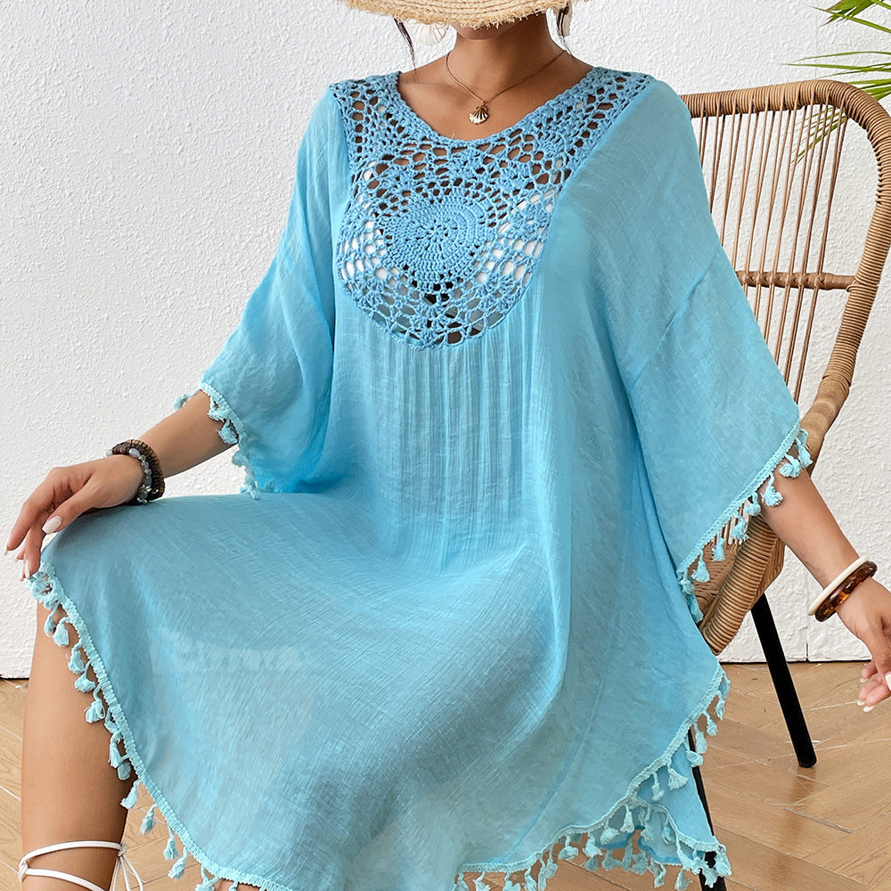 # Crochet-Patterned Tassel Beach Cover-Up
