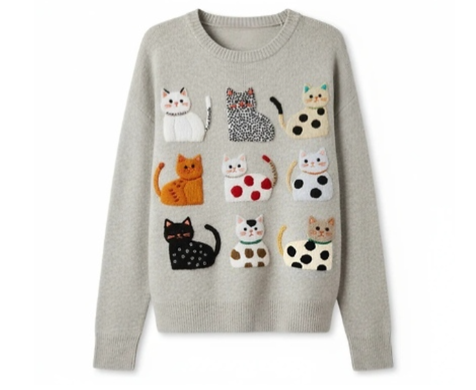 3D Digital Printed Crew Neck Knitwear for Women