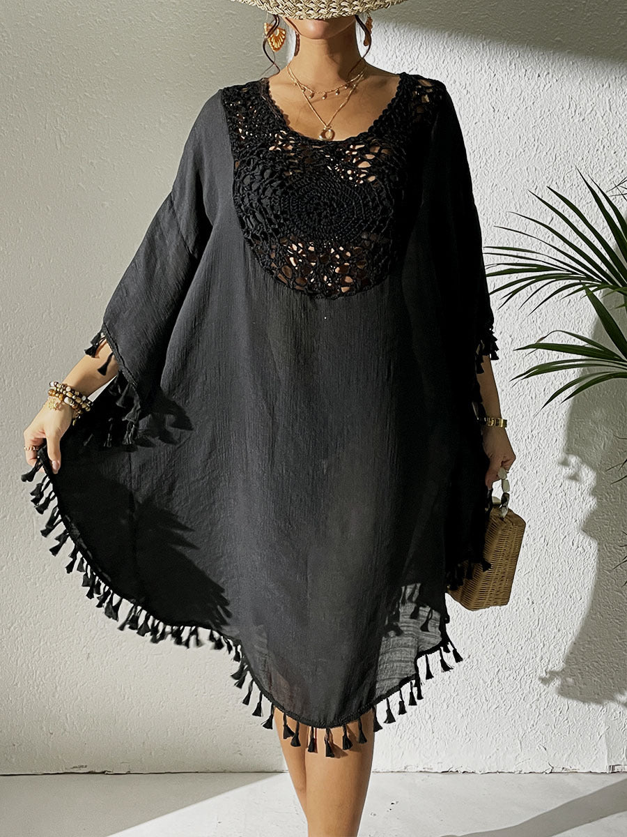 # Crochet-Patterned Tassel Beach Cover-Up