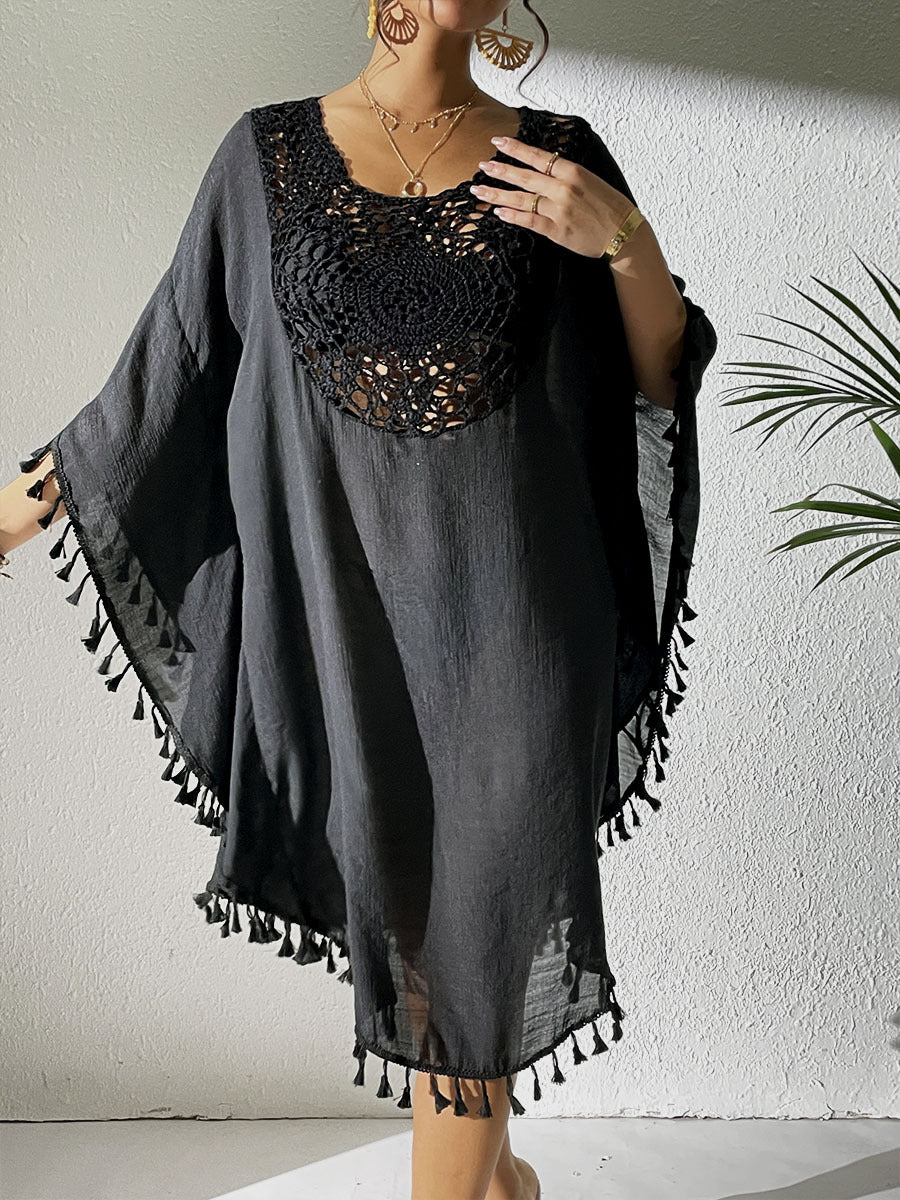 # Crochet-Patterned Tassel Beach Cover-Up