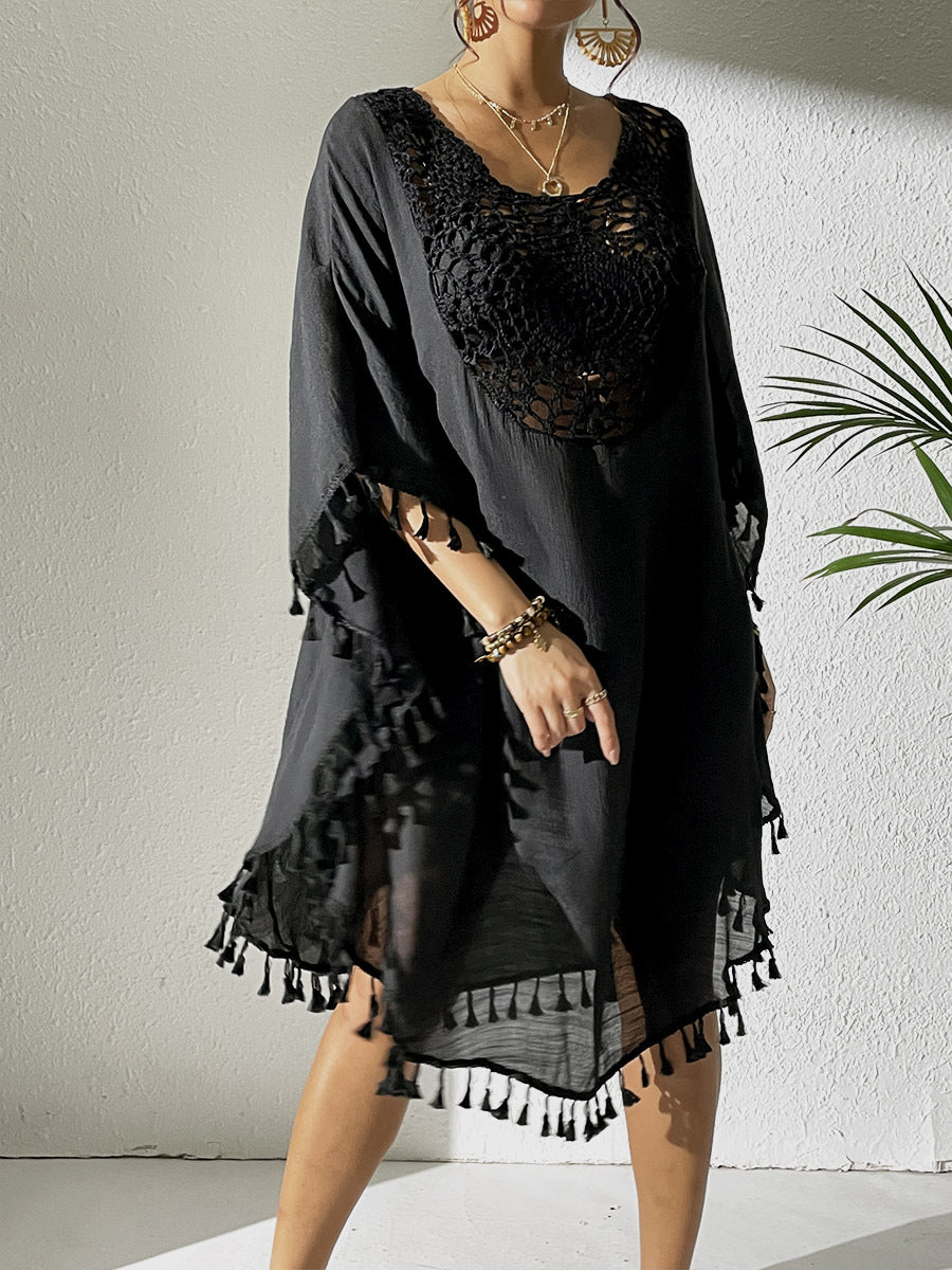 # Crochet-Patterned Tassel Beach Cover-Up