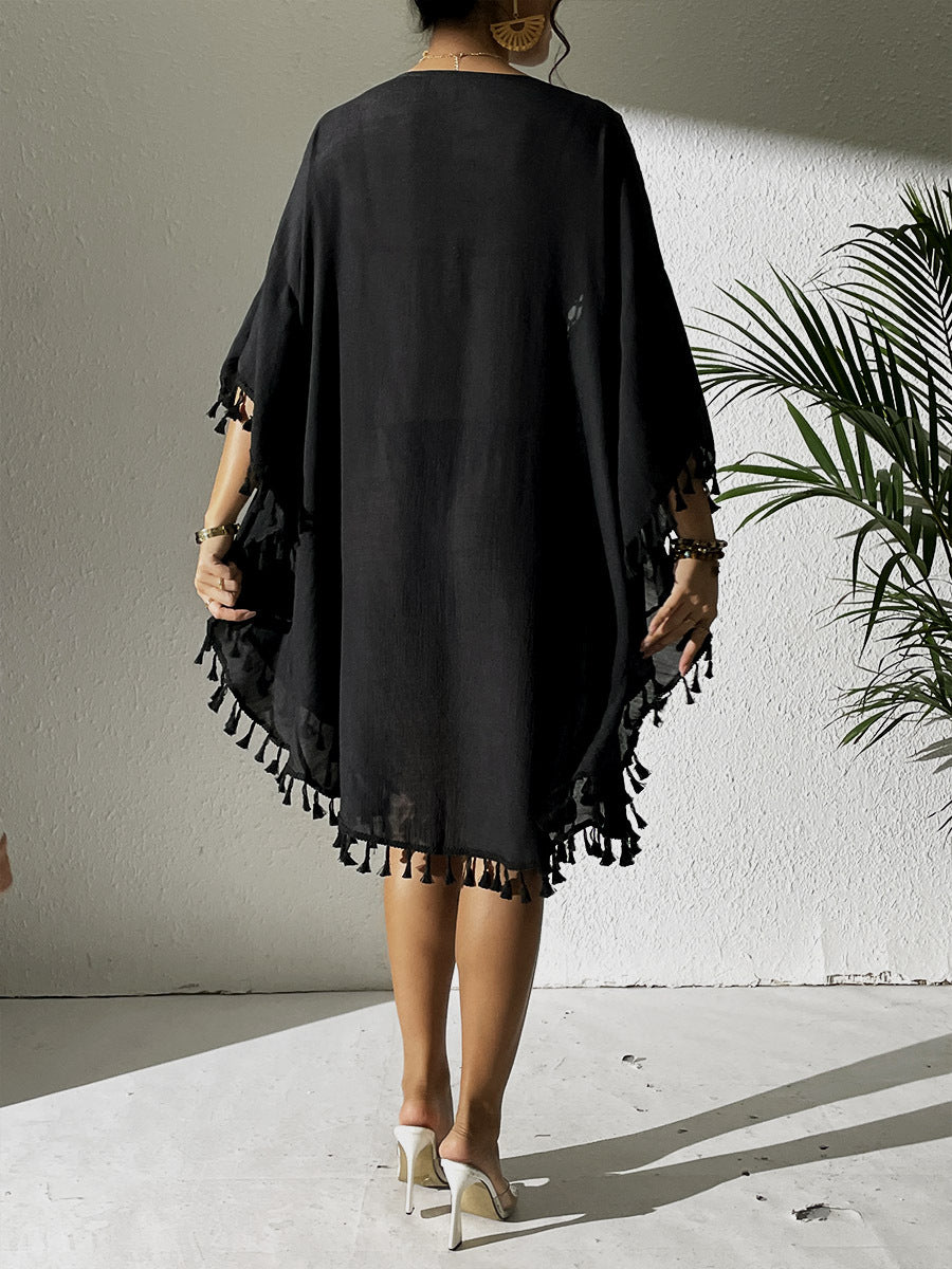 # Crochet-Patterned Tassel Beach Cover-Up