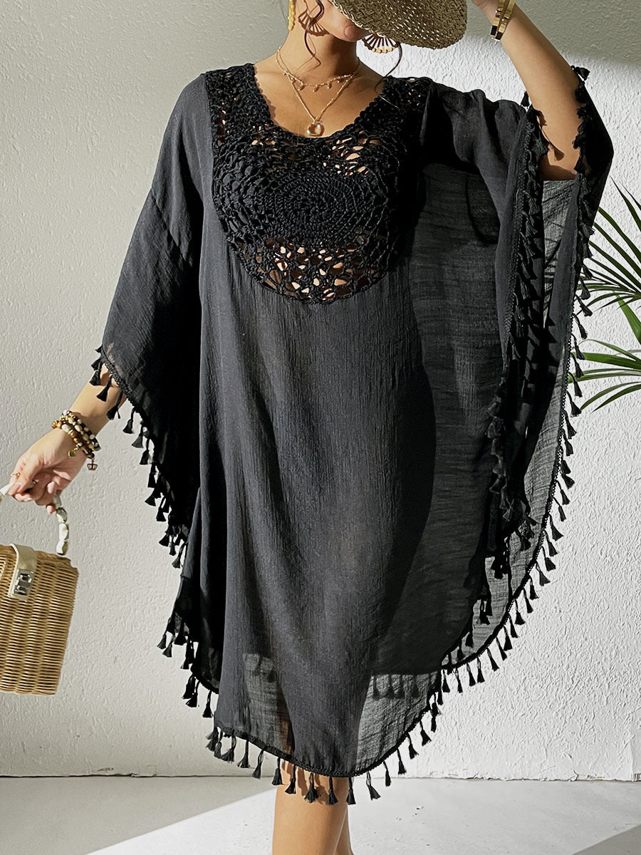 # Crochet-Patterned Tassel Beach Cover-Up