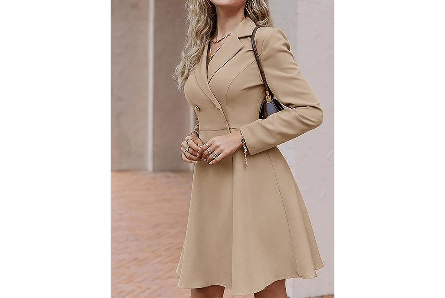 **Solid Color Double-Breasted Long-Sleeved Slim-Fit Trench Coat**