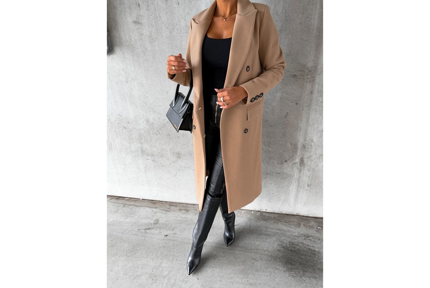 Simple Long-Sleeved Double-Breasted Woolen Jacket